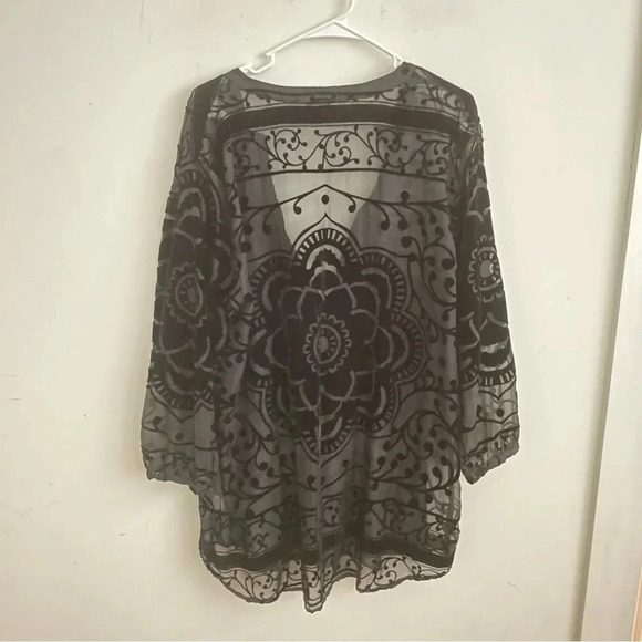 Garnet Hill semi sheer velvet 1/2 button up black blouse 18 - Picture 3 of 4